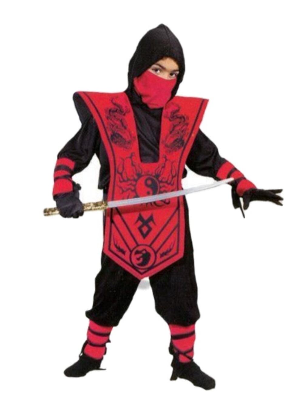 NEW Fun World Boy's Black Red Complete Ninja Halloween Costume Medium 8